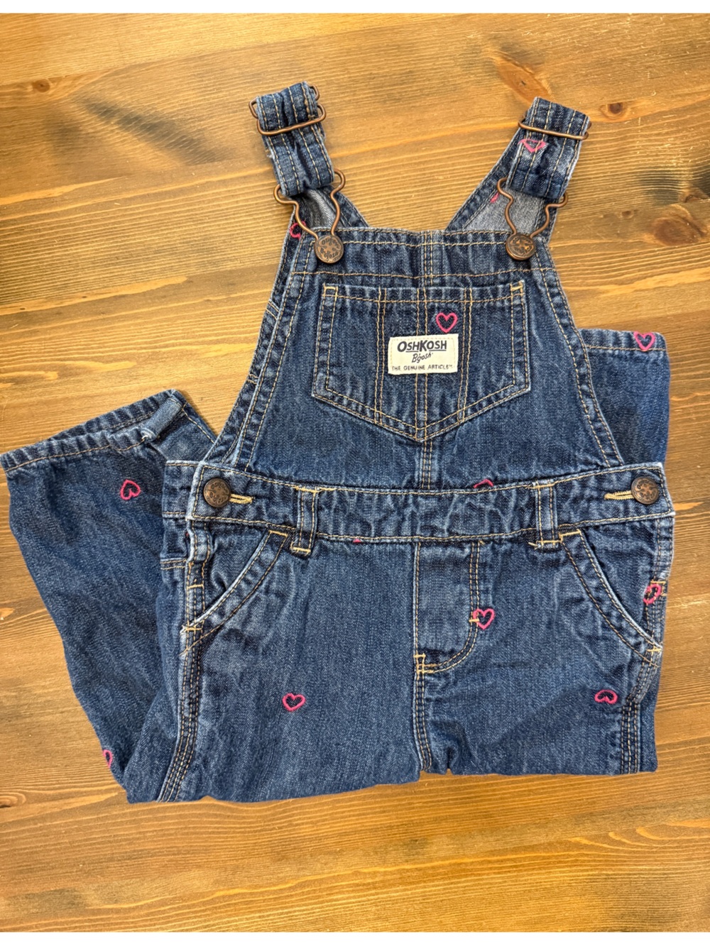 Oshkosh BGosh Girl Denim Overalls Pink Hearts Embroidered (12M)